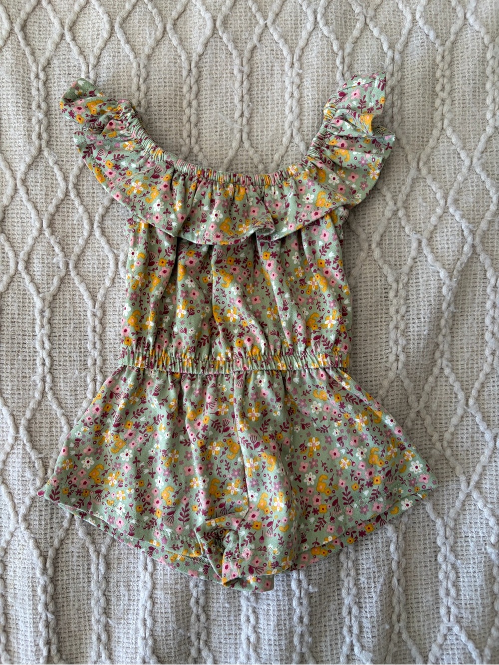 Baby Girls Green Floral Ruffle Romper - Kids Bottoms